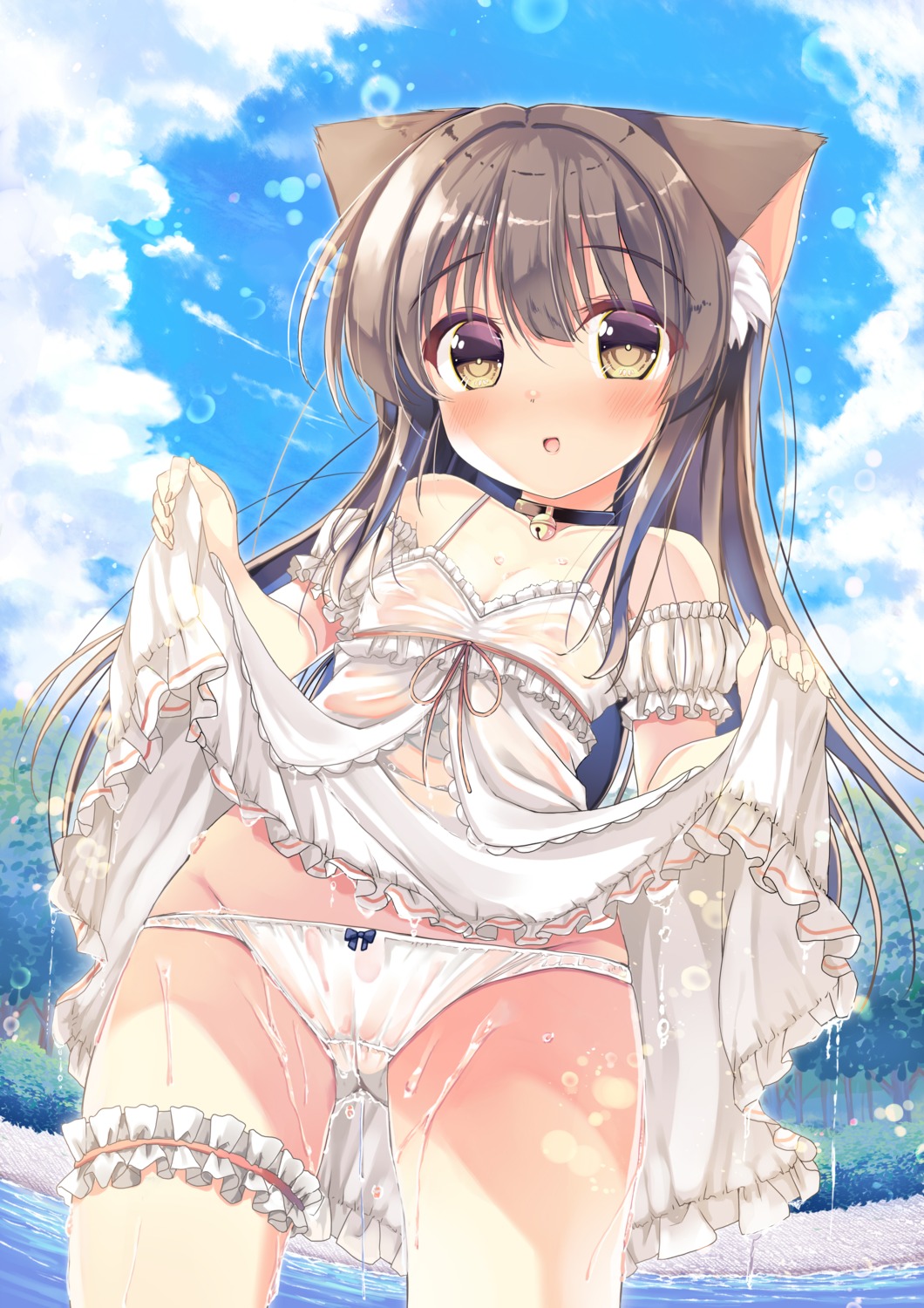 animal_ears dress garter loli lolita_fashion neko_pan nekomimi pantsu see_through skirt_lift wet wet_clothes