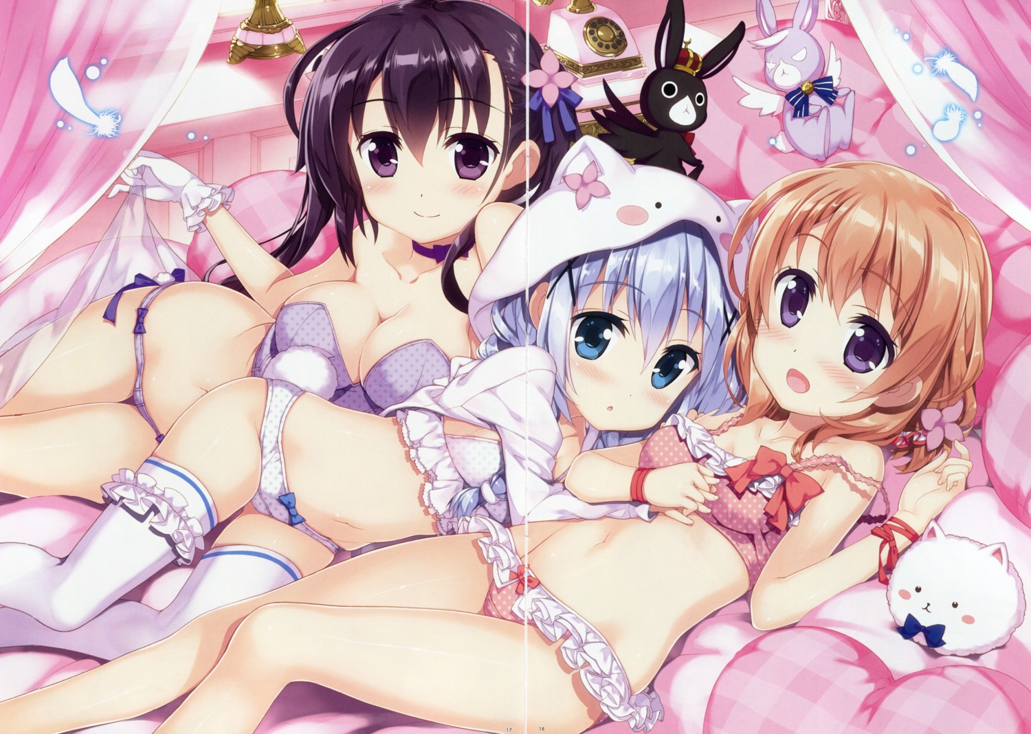 anko_(gochuumon_wa_usagi_desuka?) bra crease fixme fujima_takuya gap garter gochuumon_wa_usagi_desu_ka? hoto_cocoa kafuu_chino loli open_shirt pantsu tedeza_rize thighhighs tippy_(gochuumon_wa_usagi_desu_ka?) wild_geese