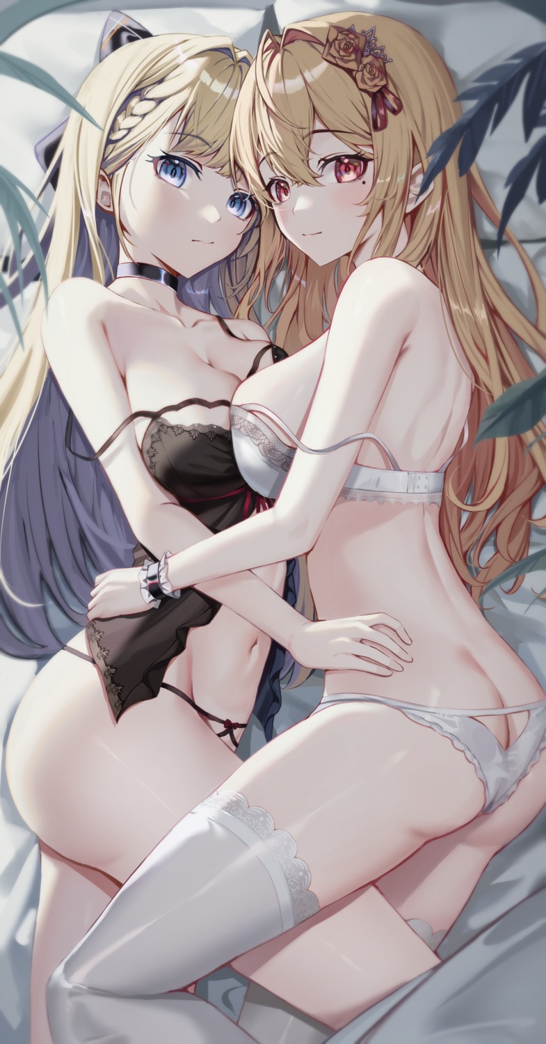 ass bra cream_(cream) ha_en lingerie pantsu thighhighs yuri