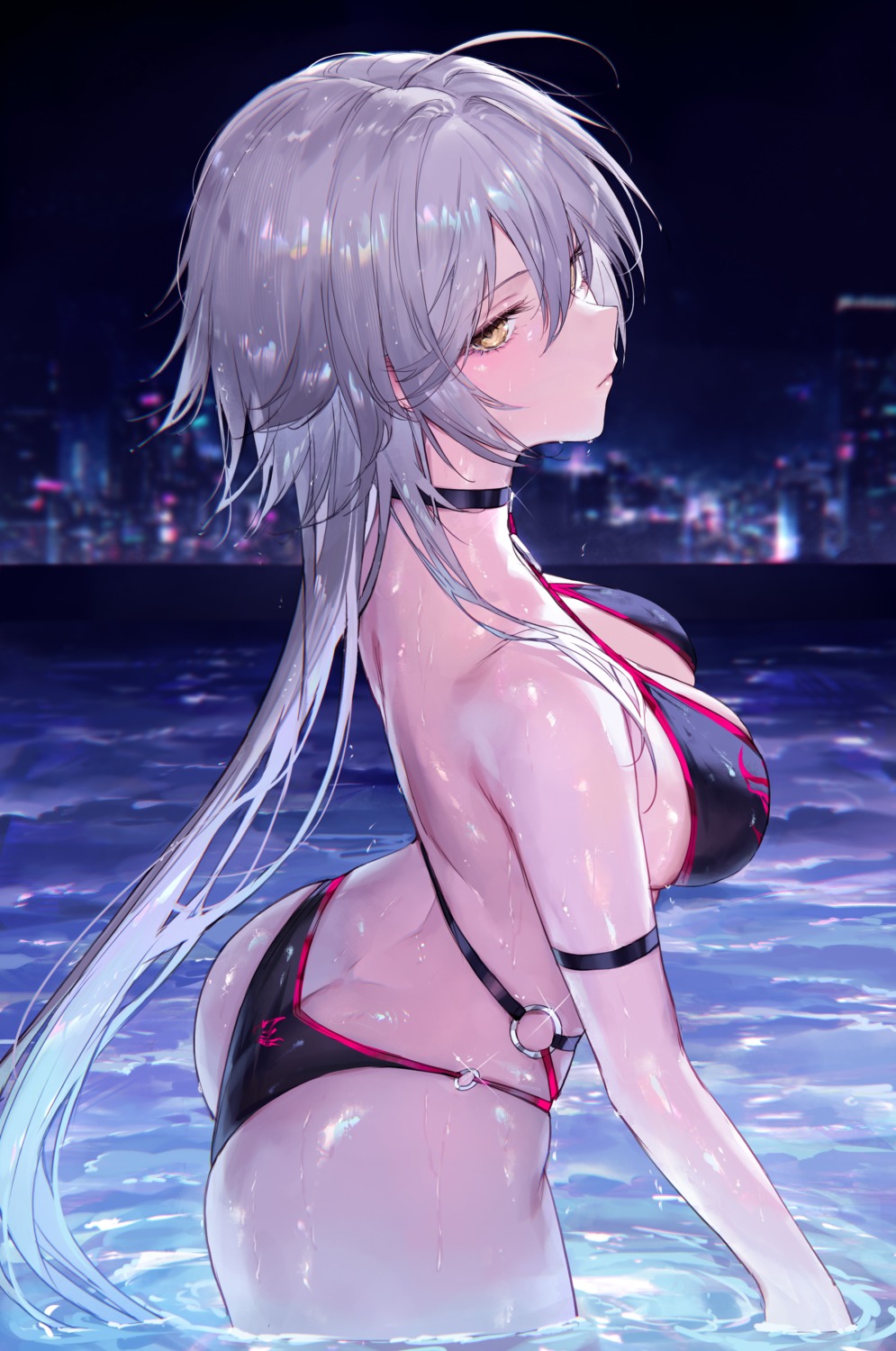 ass bikini fate/grand_order jeanne_d'arc jeanne_d'arc_(alter)_(fate) qiandaiyiyu swimsuits wet