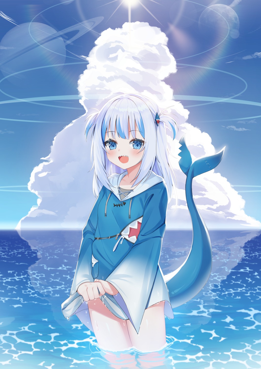 gawr_gura hololive hololive_english neko_lu_(wofud453) tail wet wet_clothes