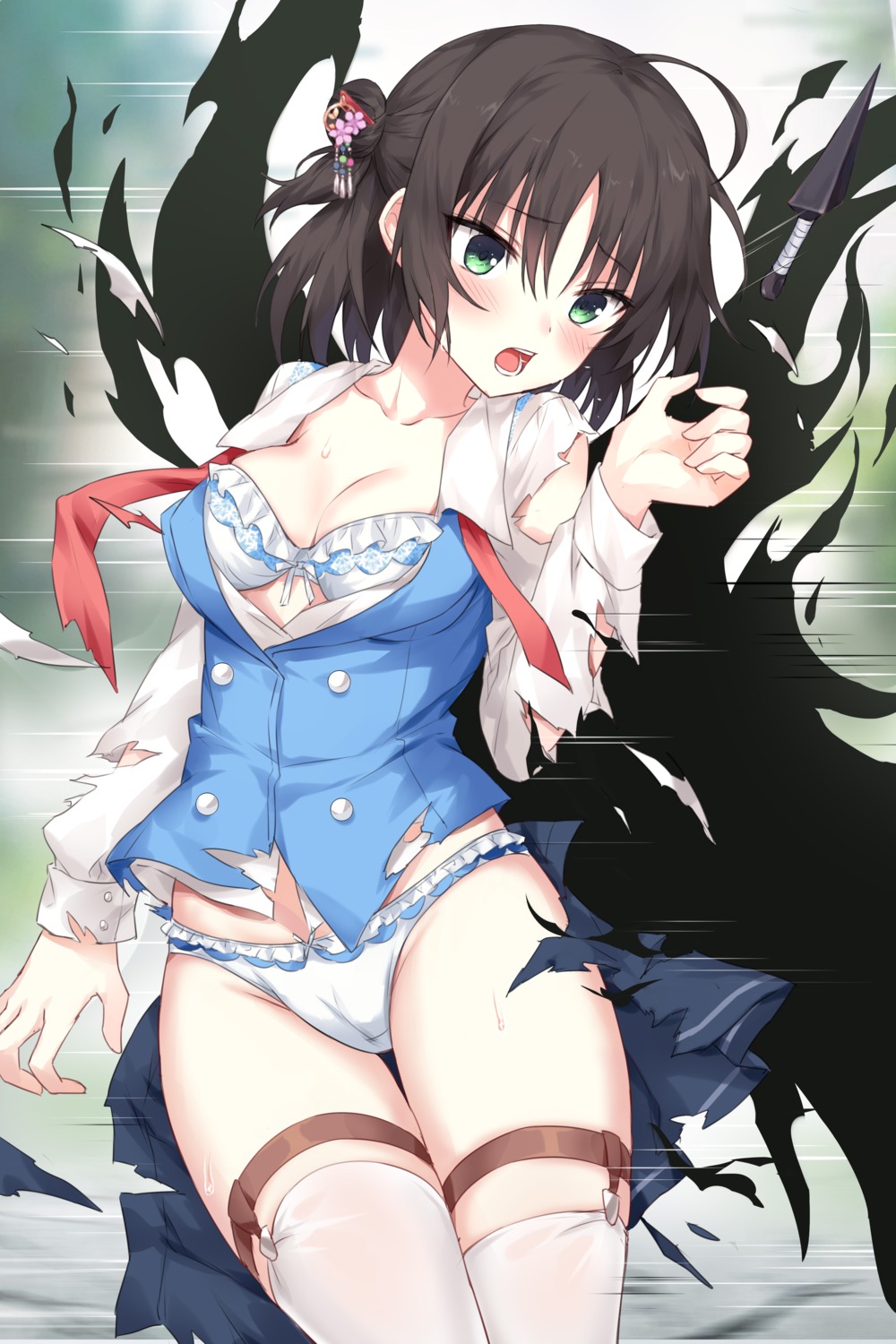 bra cameltoe devil_heavens garter hitachi_mako open_shirt pantsu seifuku senren_banka stockings thighhighs torn_clothes