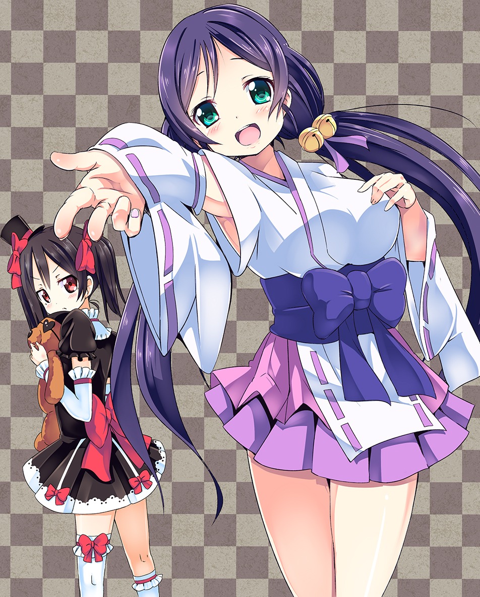 kurou_(quadruple_zero) love_live! love_live!_(series) miko thighhighs toujou_nozomi yazawa_nico