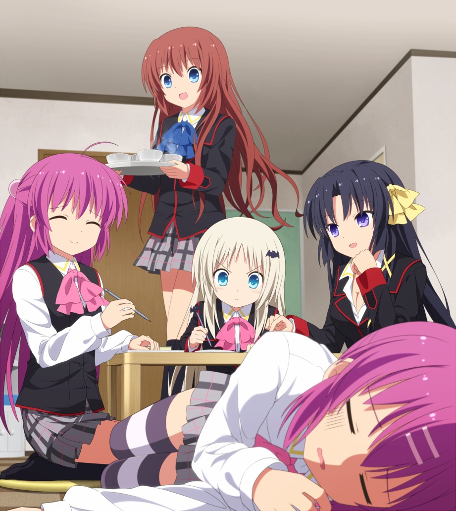 a-chan_senpai futaki_kanata haribote_(tarao) kurugaya_yuiko little_busters! noumi_kudryavka saigusa_haruka seifuku thighhighs