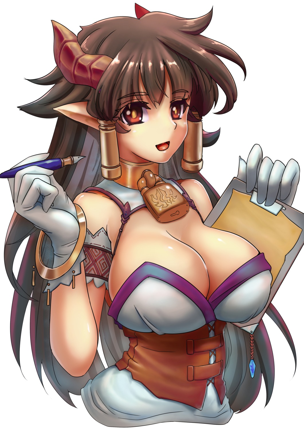 arashi_(artist) cleavage horns pointy_ears