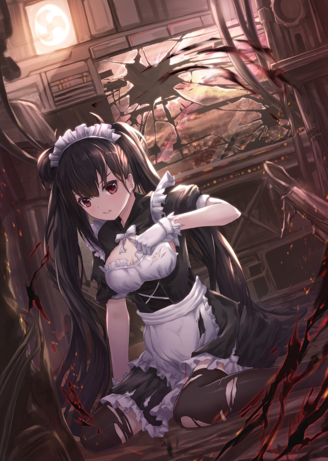 girls_frontline lunacle maid ouroboros_(girls_frontline) thighhighs torn_clothes
