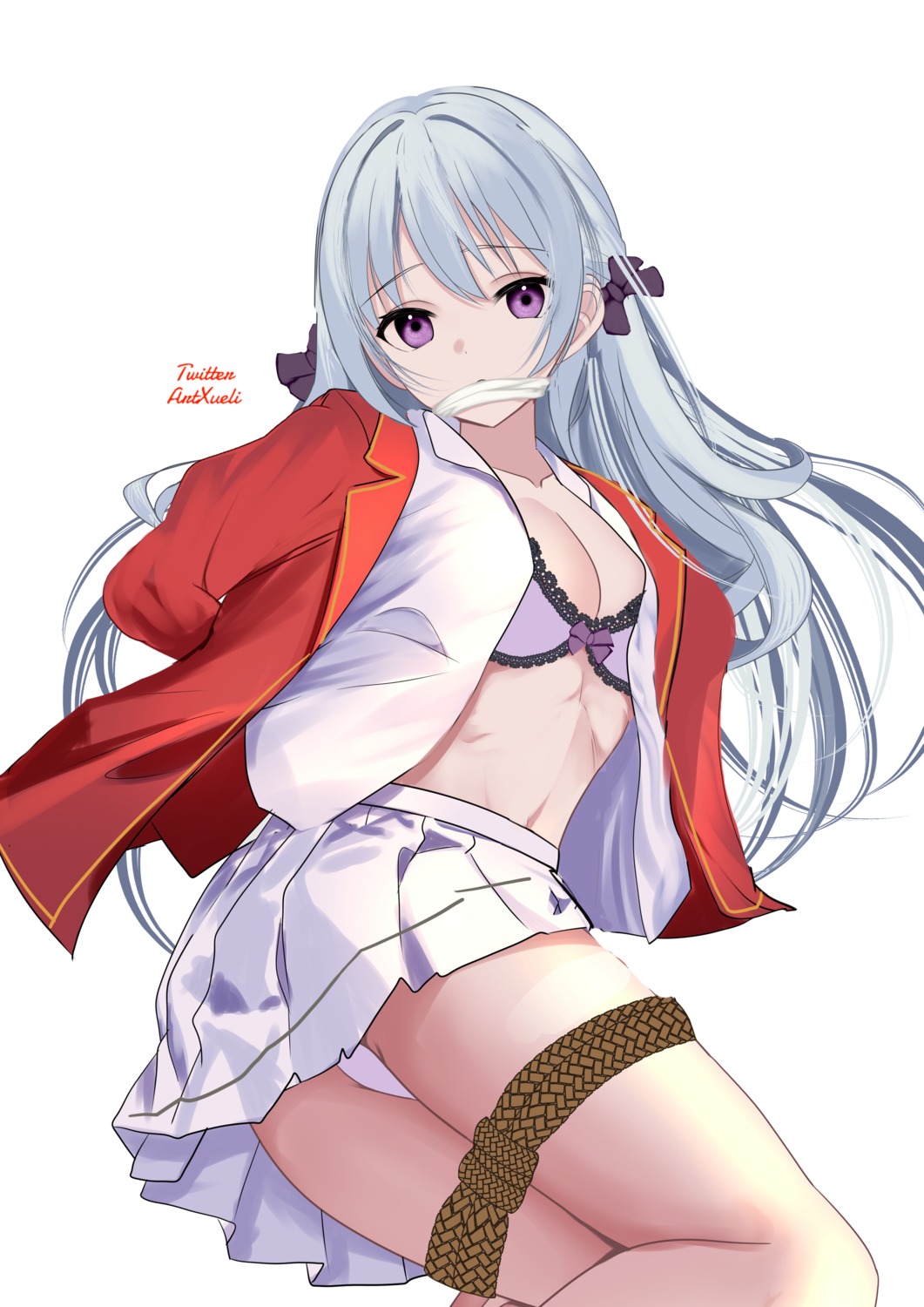 bondage bra open_shirt pantsu seifuku shiina_hiyori skirt_lift thong xueli_shimazaki youkoso_jitsuryoku_shijou_shugi_no_kyoushitsu_e