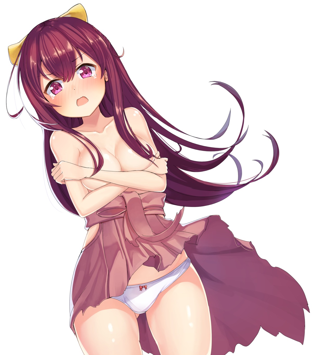 2drr breast_hold kamikaze_(kancolle) kantai_collection pantsu skirt_lift topless torn_clothes