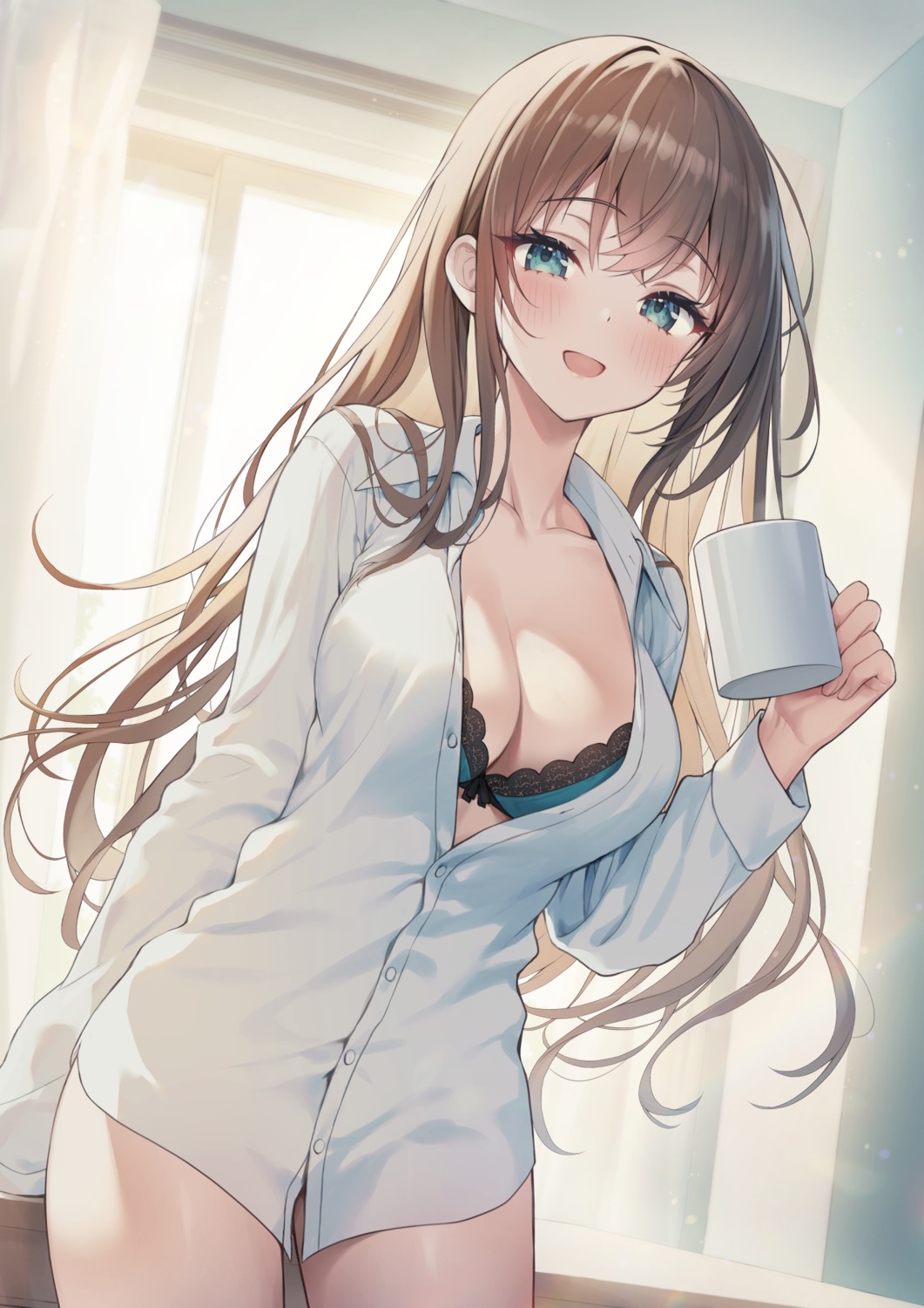 bra dress_shirt kuro_futoshi open_shirt