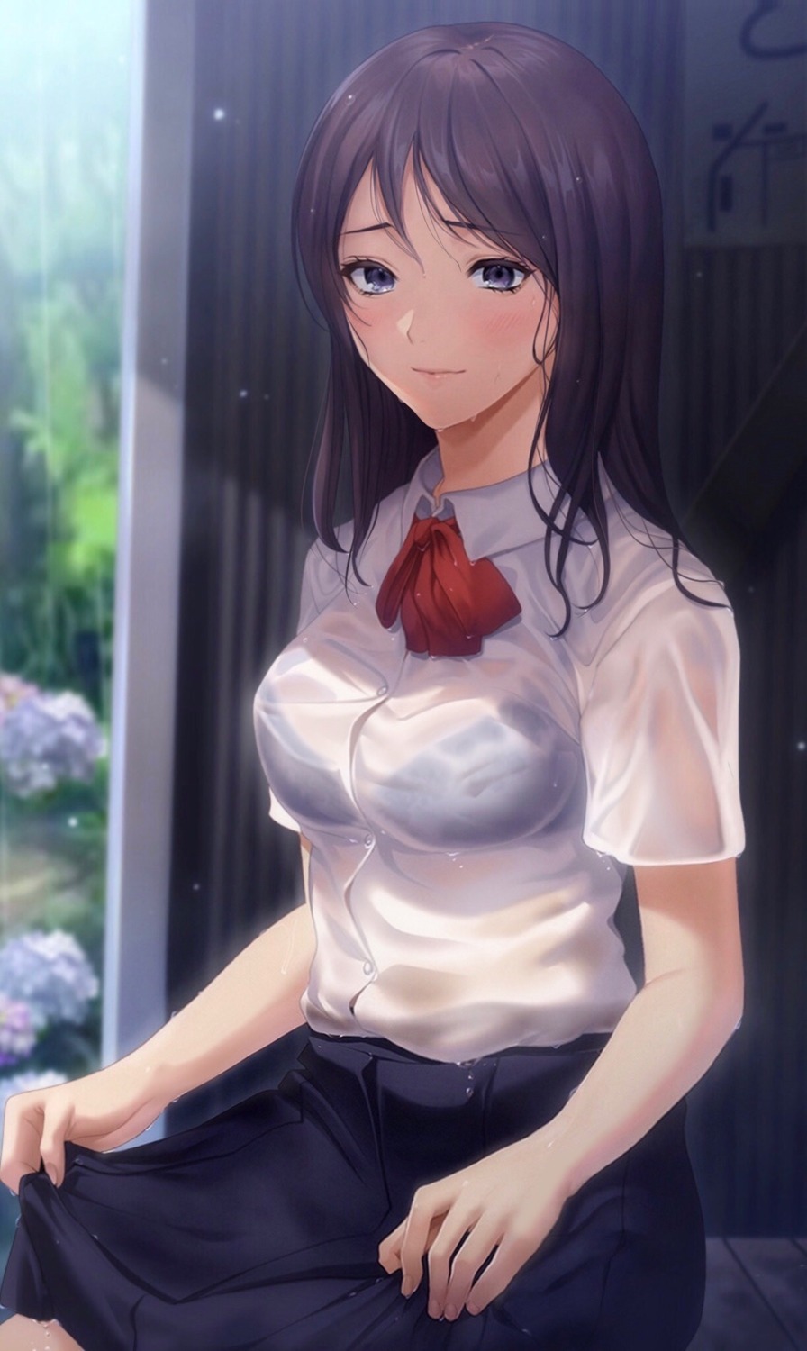 3ri10te bra see_through seifuku skirt_lift wet wet_clothes