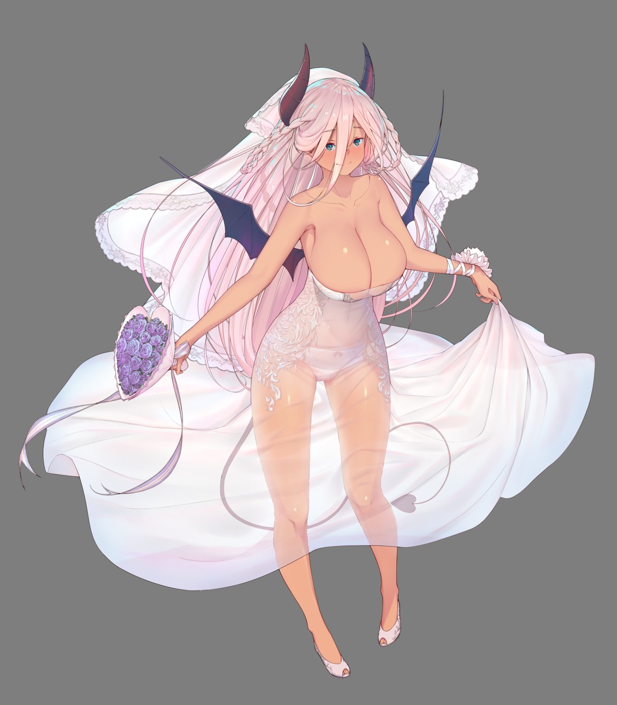 dress horns lingerie no_bra pantsu see_through skirt_lift tagme tail wings