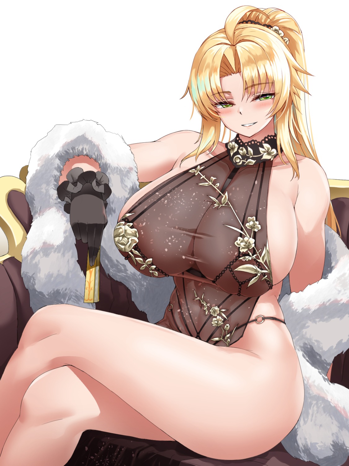 areola barbariana_(last_origin) cho!cho! dress last_origin no_bra pantsu see_through