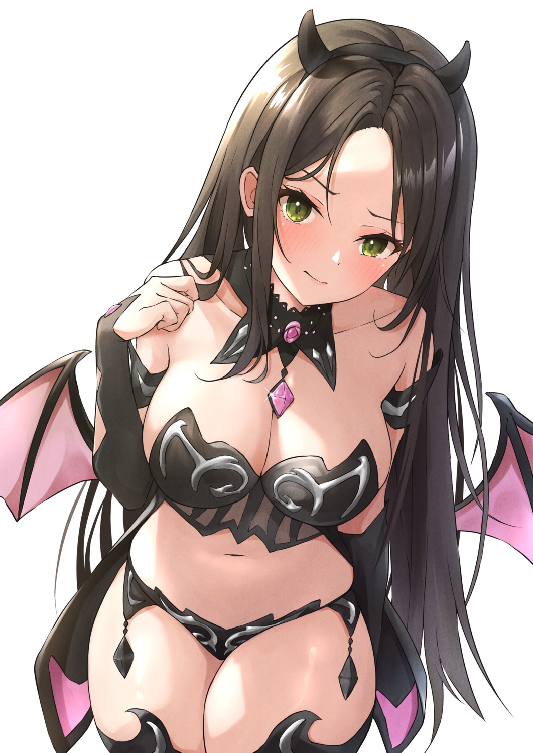 b1ack bikini_armor devil horns mukai_takumi the_idolm@ster the_idolm@ster_cinderella_girls thighhighs wings