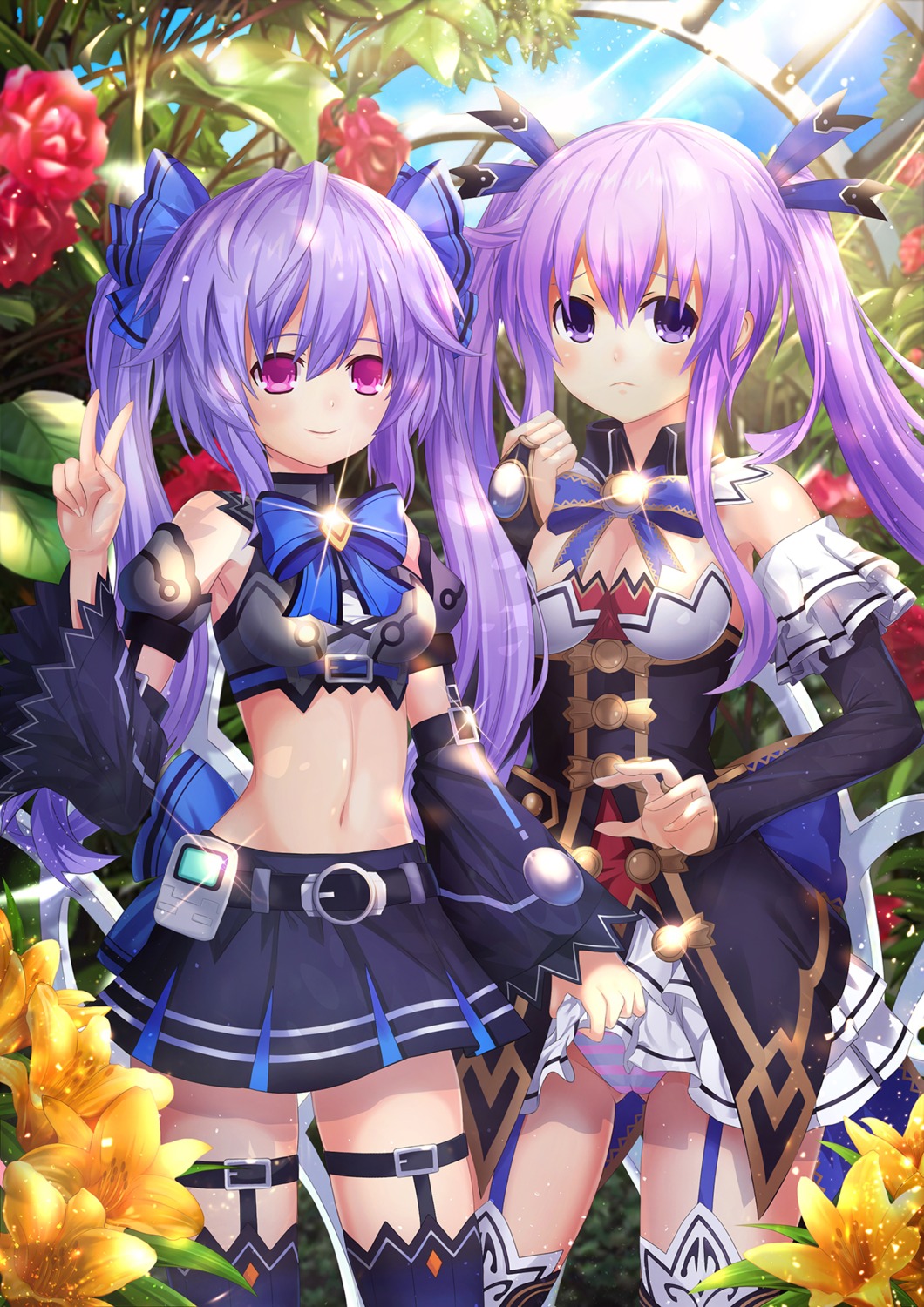 artist_revision beluga_dolphin cameltoe choujigen_game_neptune cleavage cosplay nepgear noire pantsu pururut shimapan skirt_lift stockings thighhighs