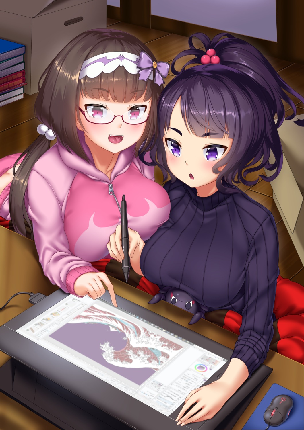 fate/grand_order hitotsuki_nebura katsushika_hokusai_(fate) megane osakabe-hime_(fate/grand_order) sweater