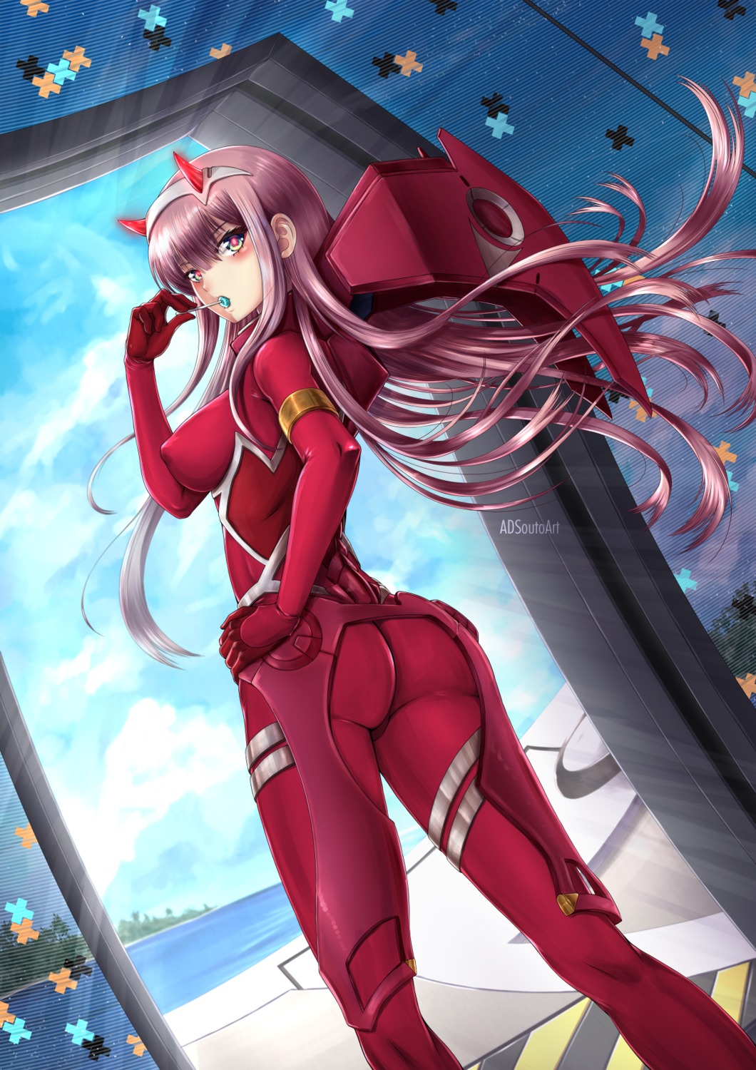 adsouto ass bodysuit darling_in_the_franxx erect_nipples horns zero_two_(darling_in_the_franxx)