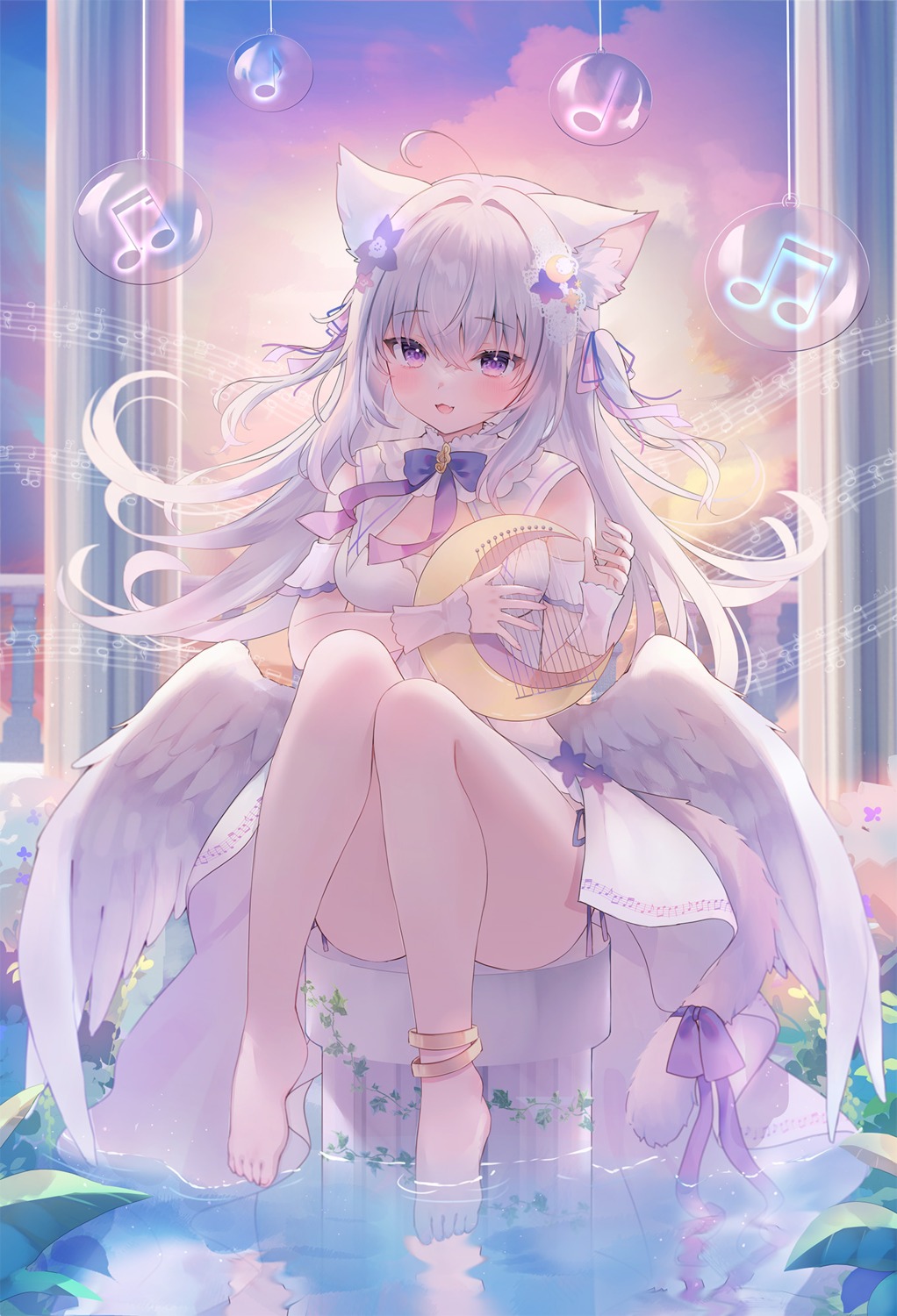 animal_ears dress emori_miku_project nekomimi rukako skirt_lift tail wet wings