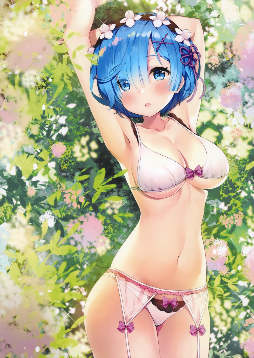 ayamy bra cleavage garter_belt hachigo pantsu re_zero_kara_hajimeru_isekai_seikatsu rem_(re_zero) underboob