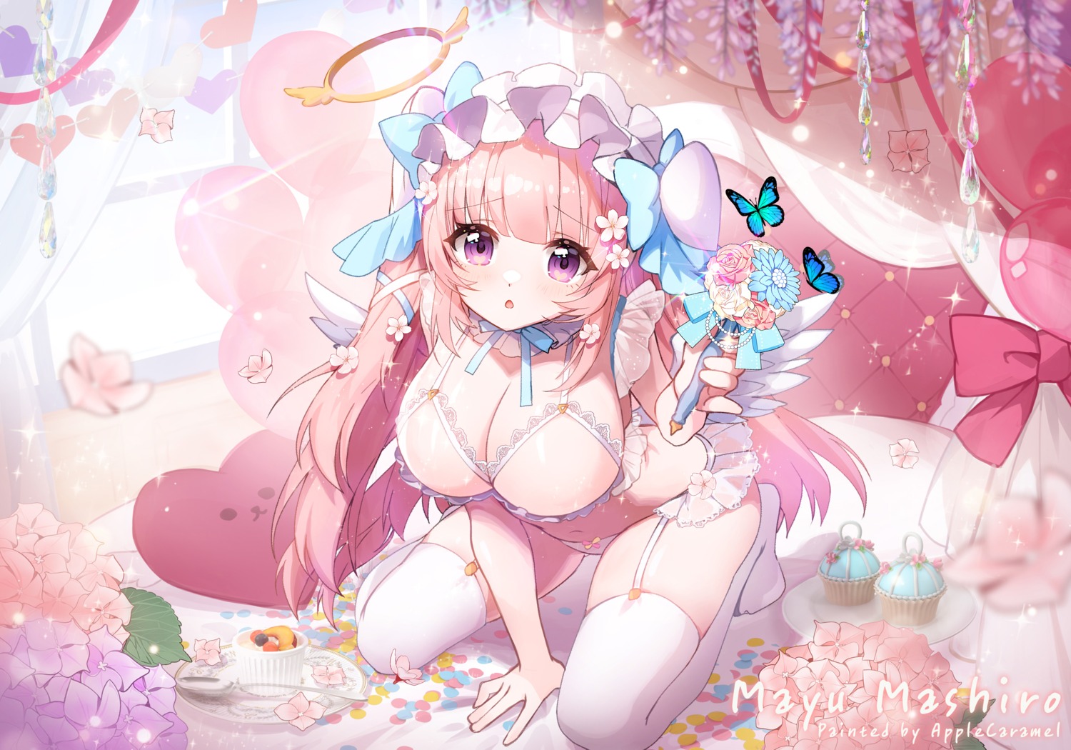 angel apple_caramel bra pantsu stockings thighhighs wings