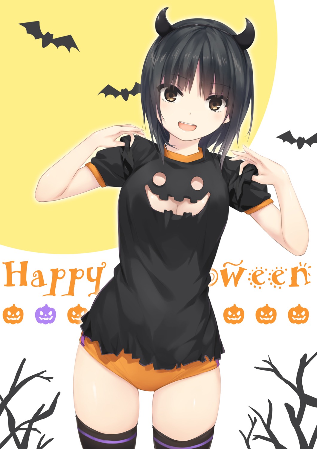 aoyama_sumika buruma cleavage coffee-kizoku halloween horns thighhighs