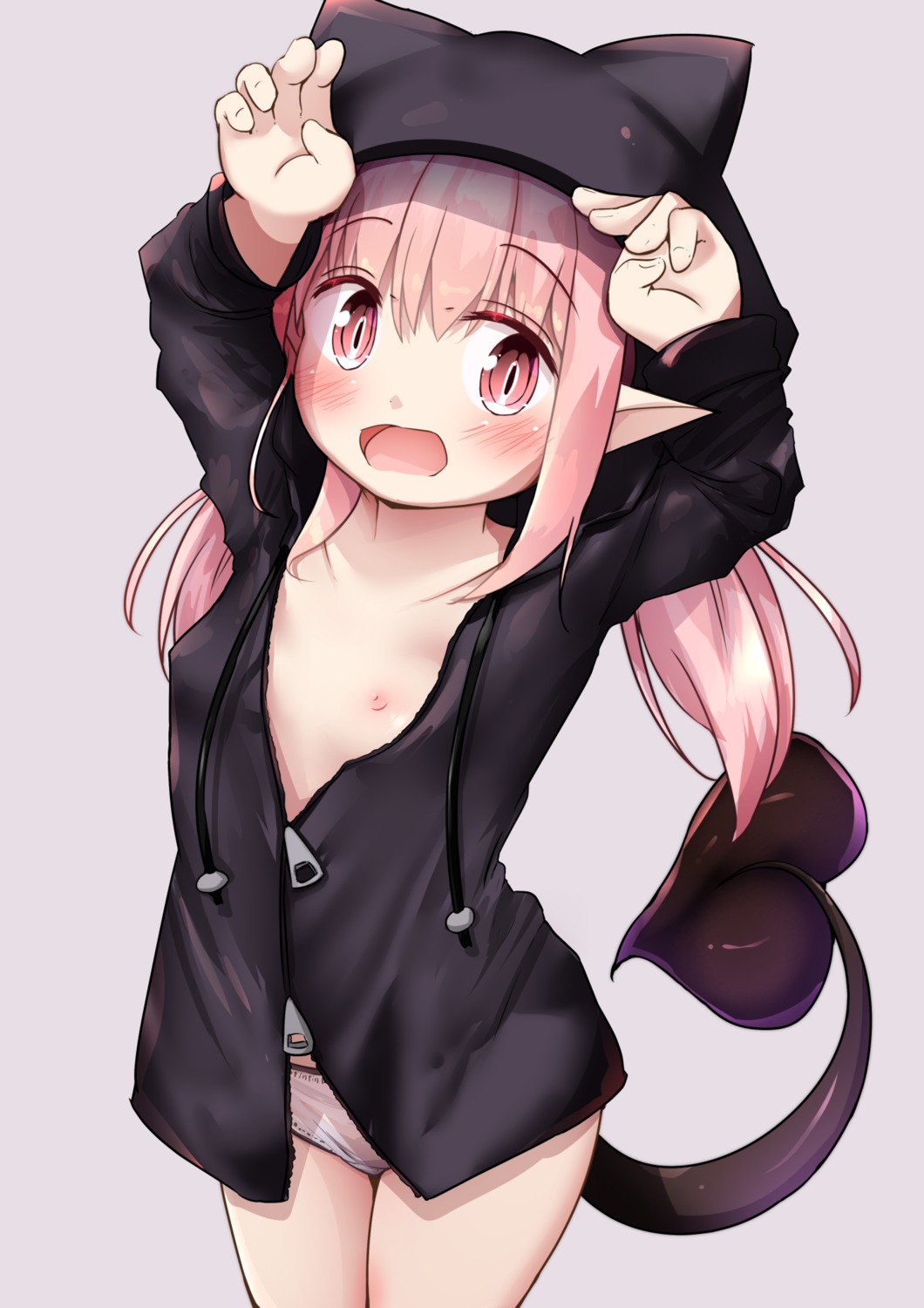 animal_ears loli mochiyuki nipples no_bra open_shirt pantsu pointy_ears tail