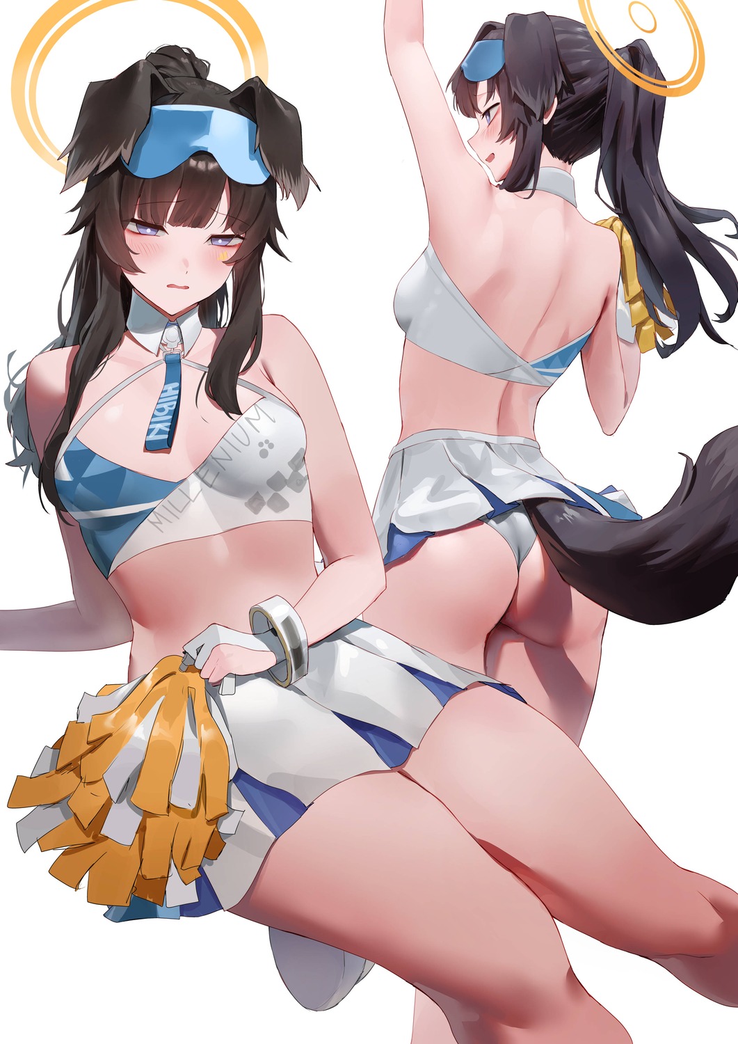 animal_ears ass blue_archive cheerleader halo inumimi nekozuka_hibiki no_bra pantsu rororo skirt_lift tail thong