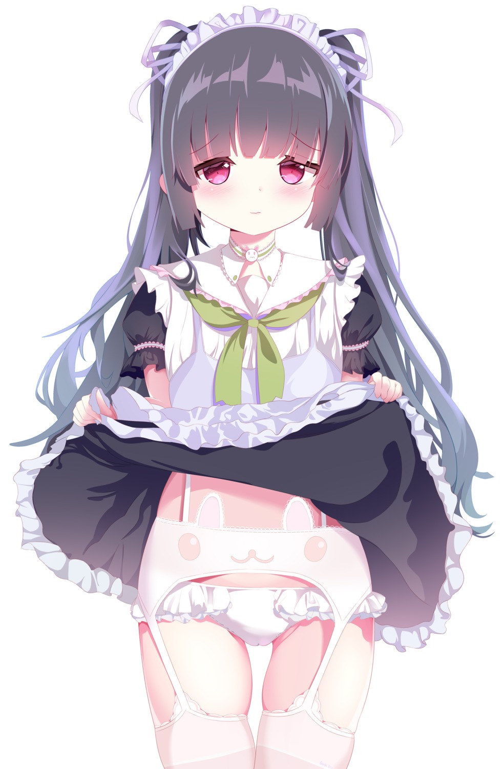 blue_archive cameltoe garter_belt kasumizawa_miyu loli maid pantsu skirt_lift stockings teeth_bro thighhighs