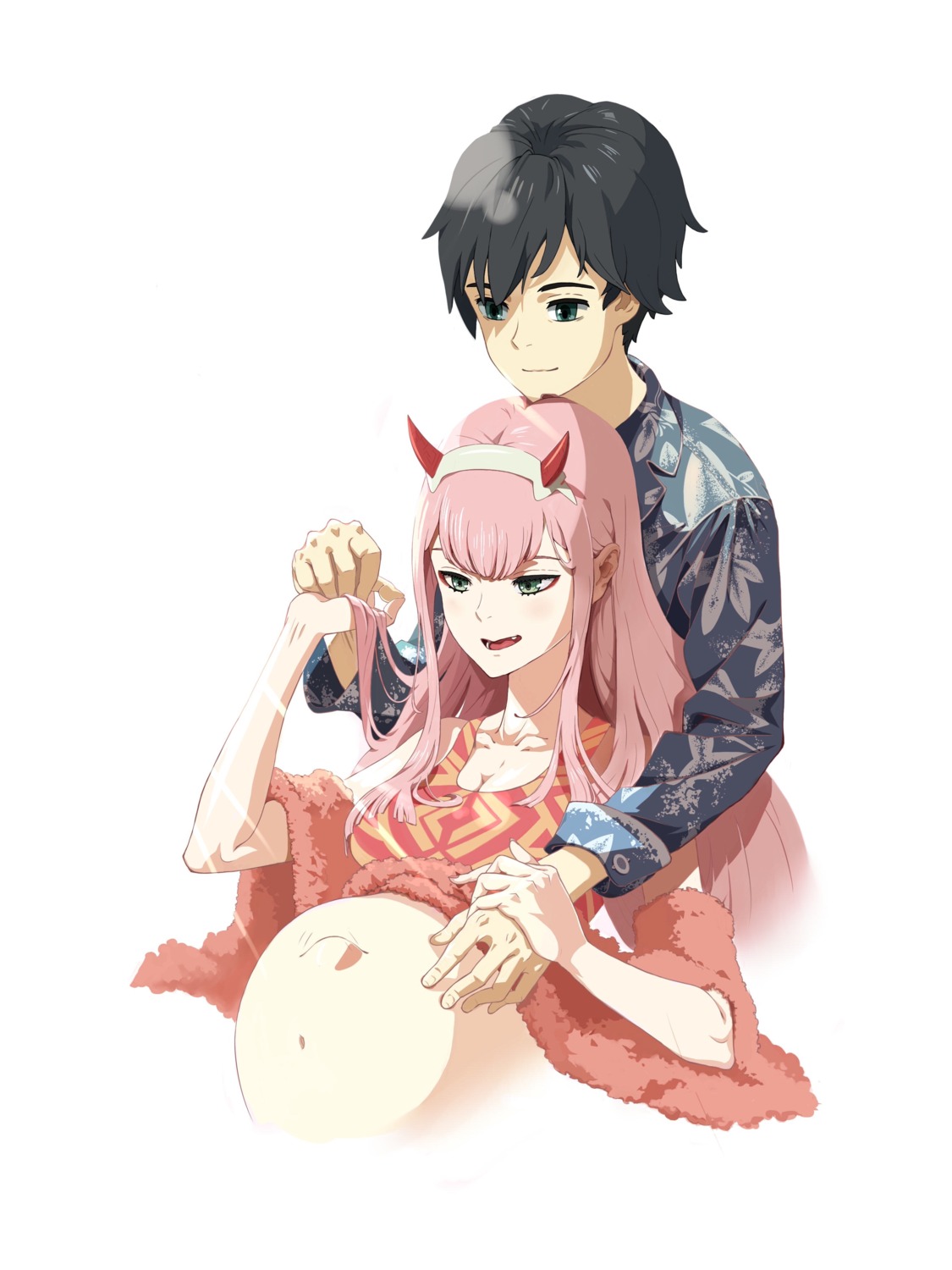 cleavage darling_in_the_franxx hiro_(darling_in_the_franxx) horns pregnant user_wssc4878 zero_two_(darling_in_the_franxx)
