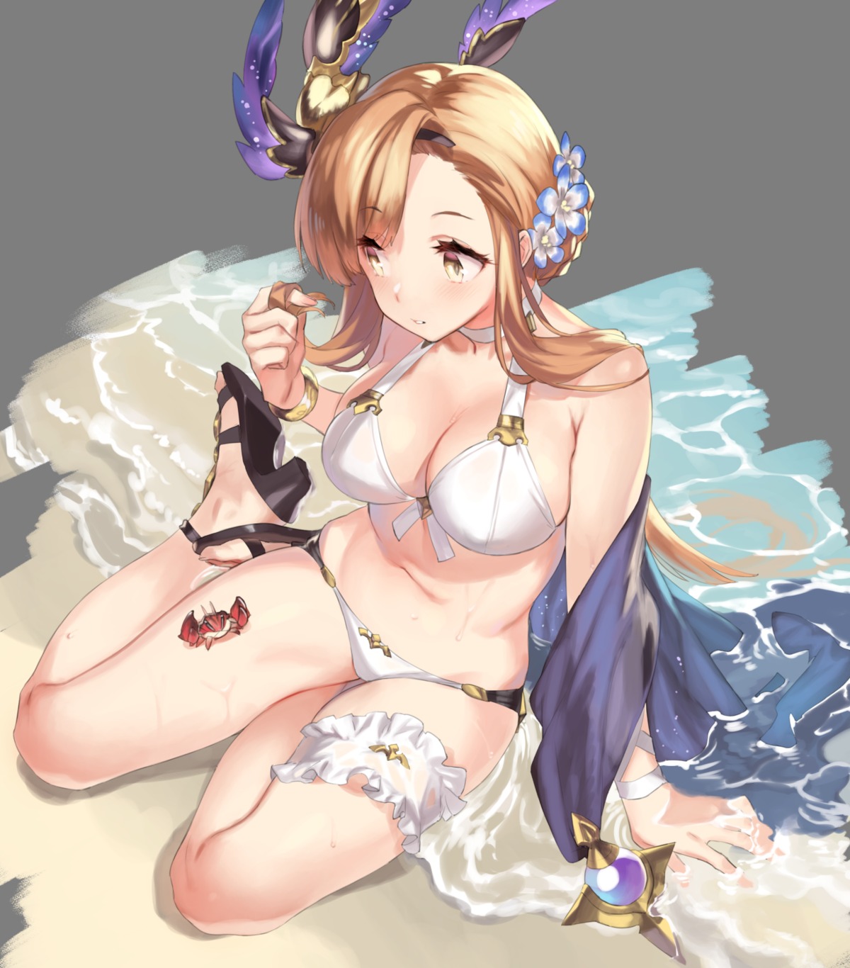 92m bikini cleavage erect_nipples garter granblue_fantasy heels open_shirt song_(granblue_fantasy) swimsuits wet