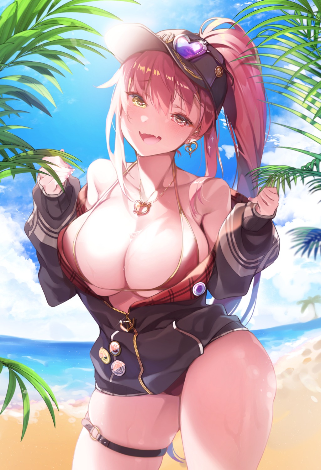 bikini garter heterochromia hololive houshou_marine kanola_u megane open_shirt swimsuits