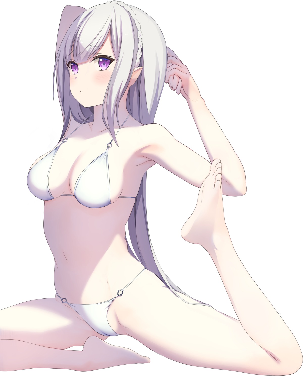 bikini cameltoe echiru elf emilia_(re_zero) feet pointy_ears re_zero_kara_hajimeru_isekai_seikatsu swimsuits