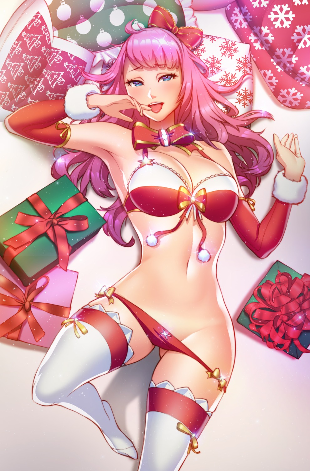 bikini christmas cleavage panty_pull pinkladymage swimsuits thighhighs