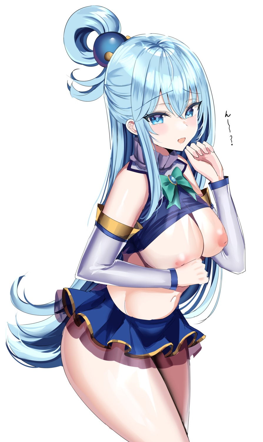 aqua_(konosuba) breasts hanasaka_houcha kono_subarashii_sekai_ni_shukufuku_wo! nipples no_bra see_through shirt_lift