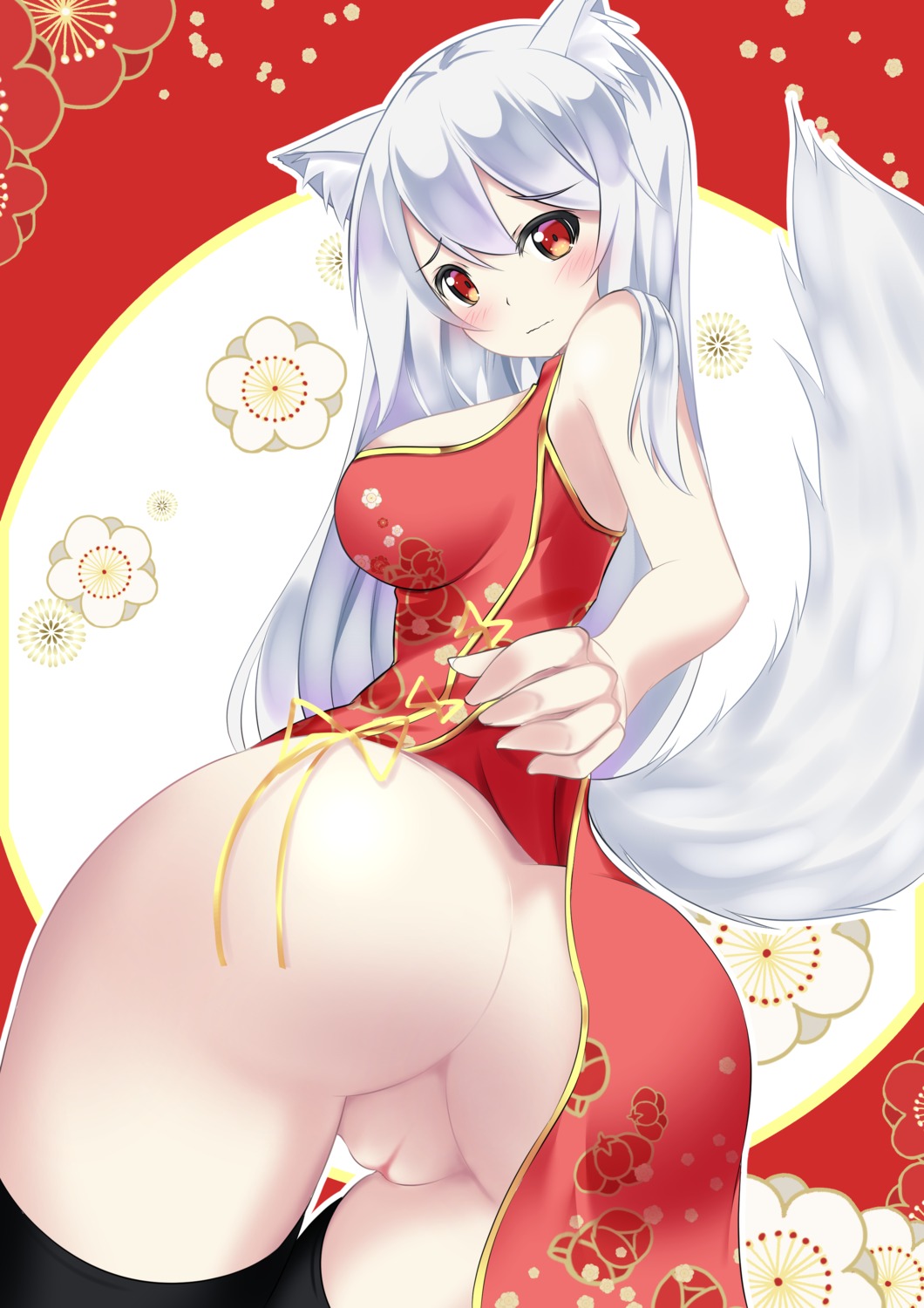 animal_ears ass chinadress nopan pussy skirt_lift tagme tail thighhighs uncensored