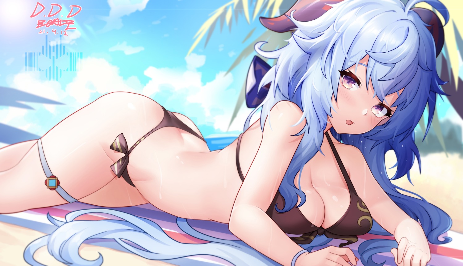 bikini ddddecade ganyu garter genshin_impact horns swimsuits