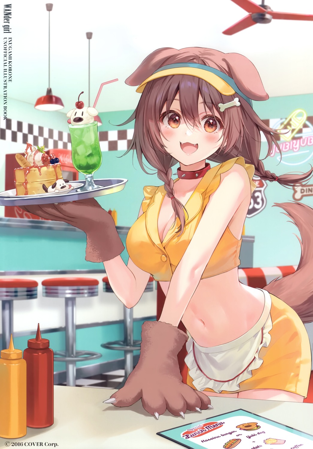 animal_ears cleavage fukahire_sanba hololive hololive_gamers inugami_korone inumimi ruinon tail waitress