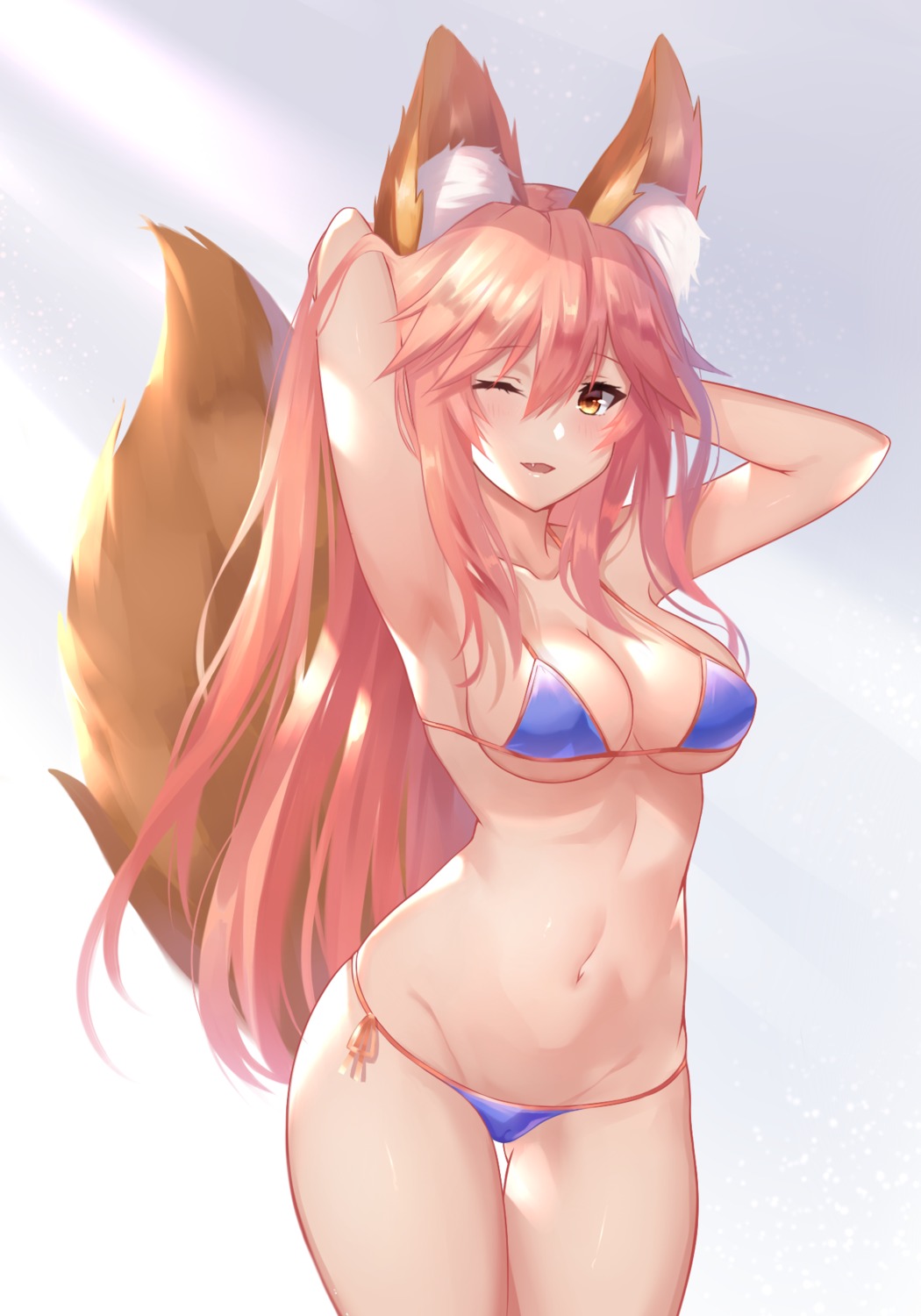 animal_ears bikini black_fire fate/grand_order kitsune swimsuits tail tamamo_no_mae underboob