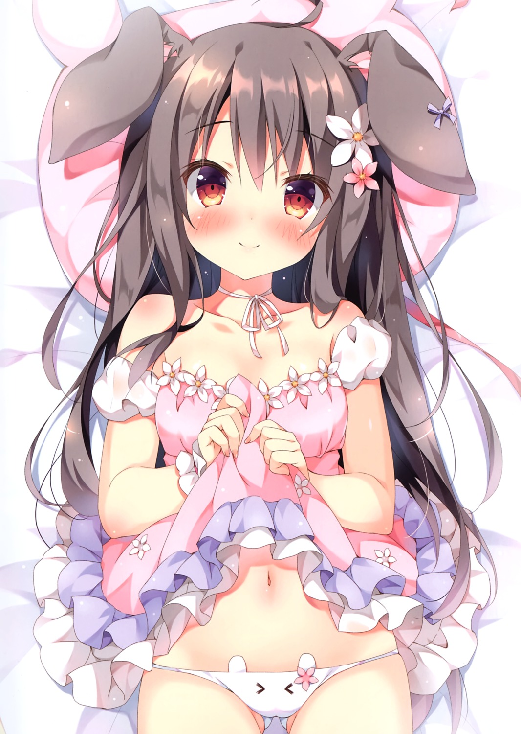 animal_ears bunny_ears cameltoe dress pan pan_no_mimi pantsu skirt_lift