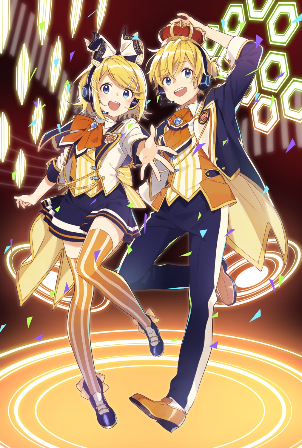 buuta headphones kagamine_len kagamine_rin thighhighs vocaloid