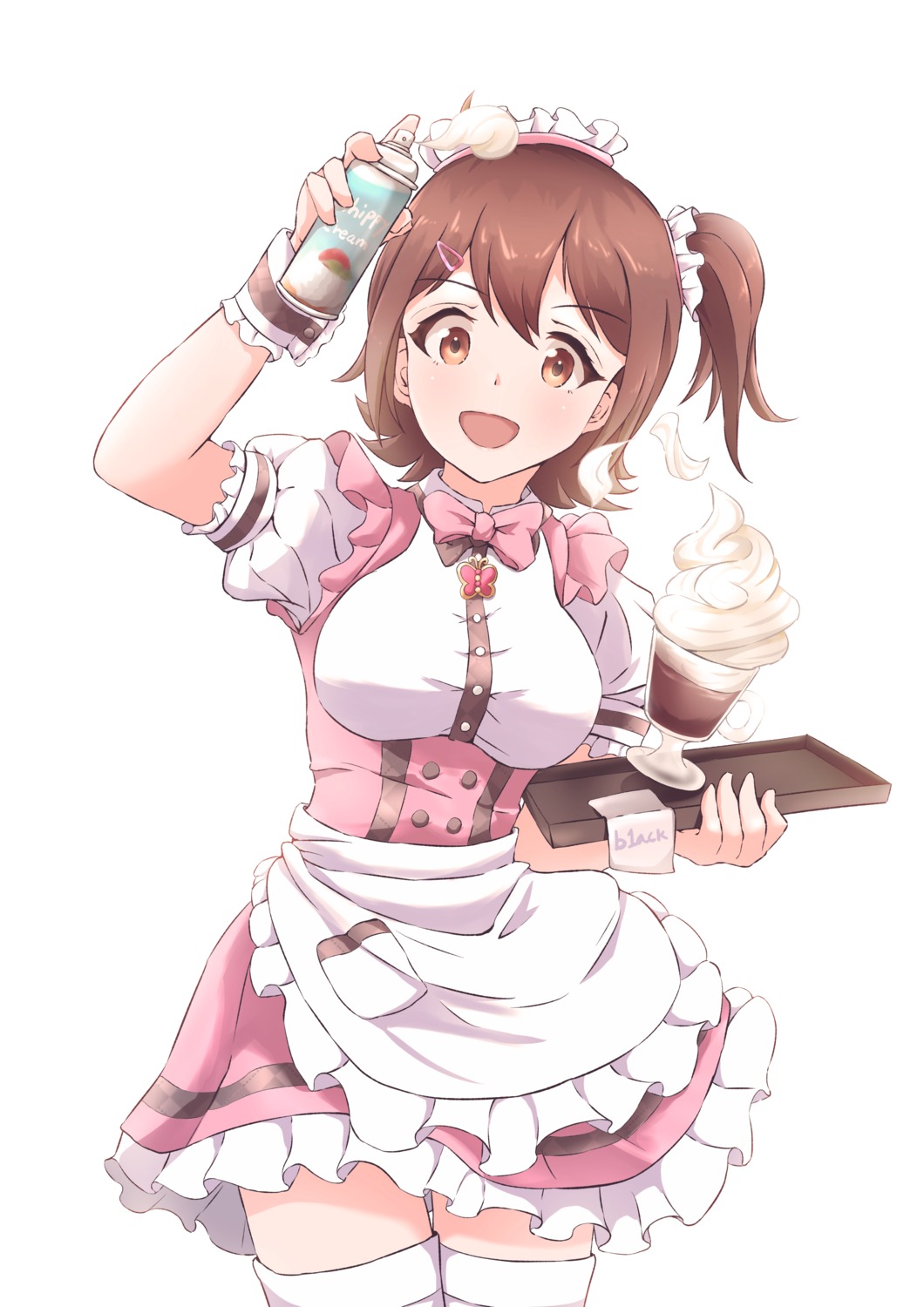 b1ack kasuga_mirai maid the_idolm@ster the_idolm@ster_million_live! thighhighs waitress