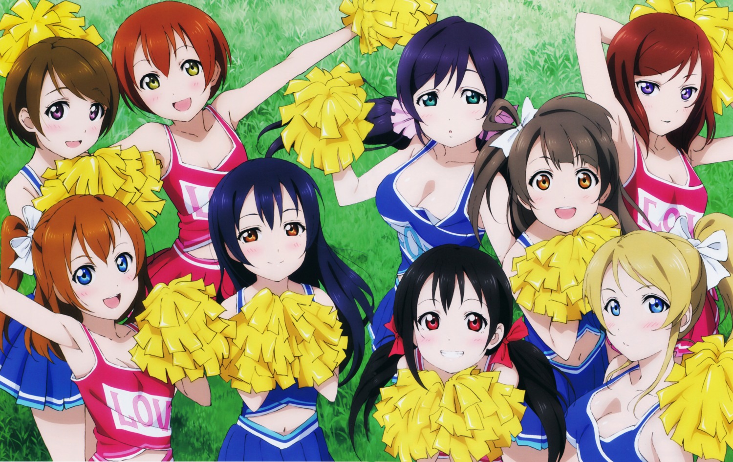 ayase_eli cheerleader cleavage cropme hoshizora_rin koizumi_hanayo kousaka_honoka love_live! minami_kotori murota_yuuhei nishikino_maki sonoda_umi toujou_nozomi yazawa_nico