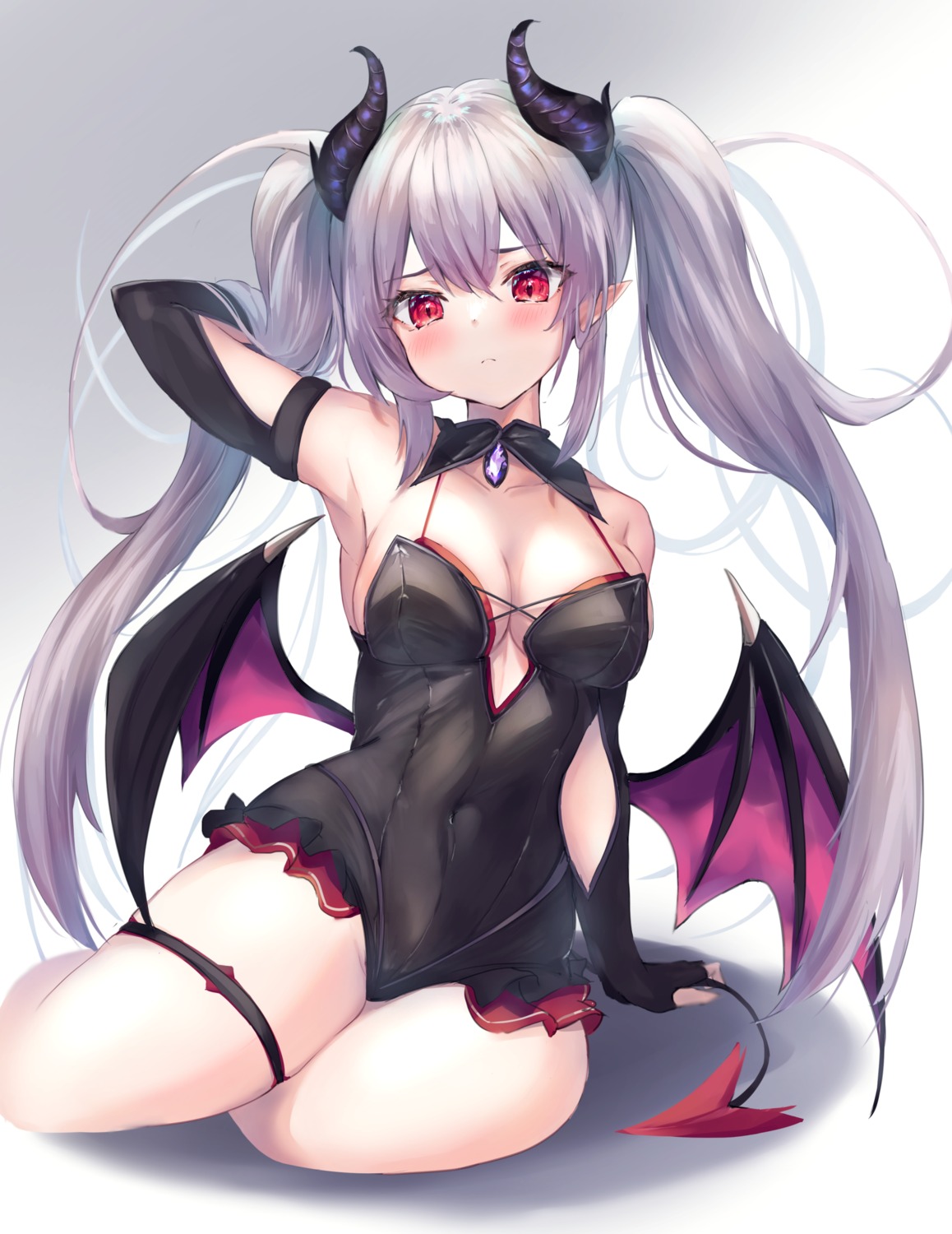 devil garter horns leotard mihasu pointy_ears tail wings