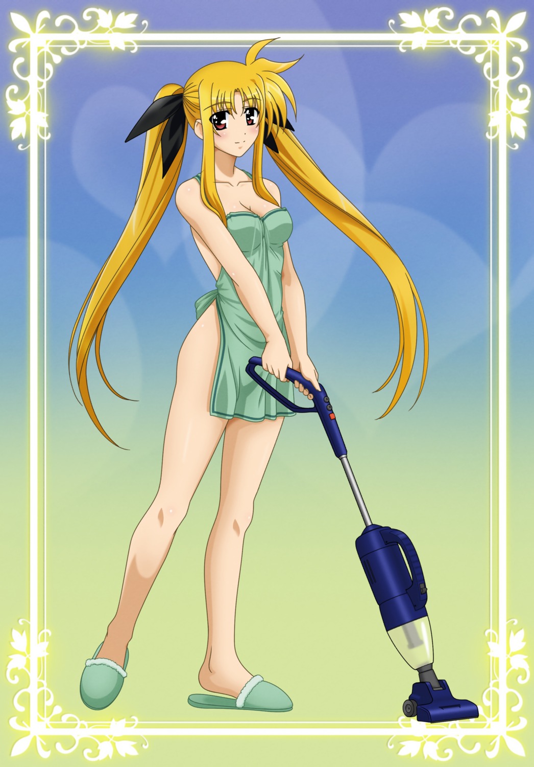 cleavage fate_testarossa mahou_shoujo_lyrical_nanoha naked_apron photoshop