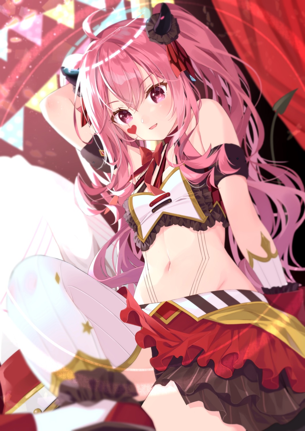 horns samayoi skirt_lift sound_voltex tail tattoo thighhighs