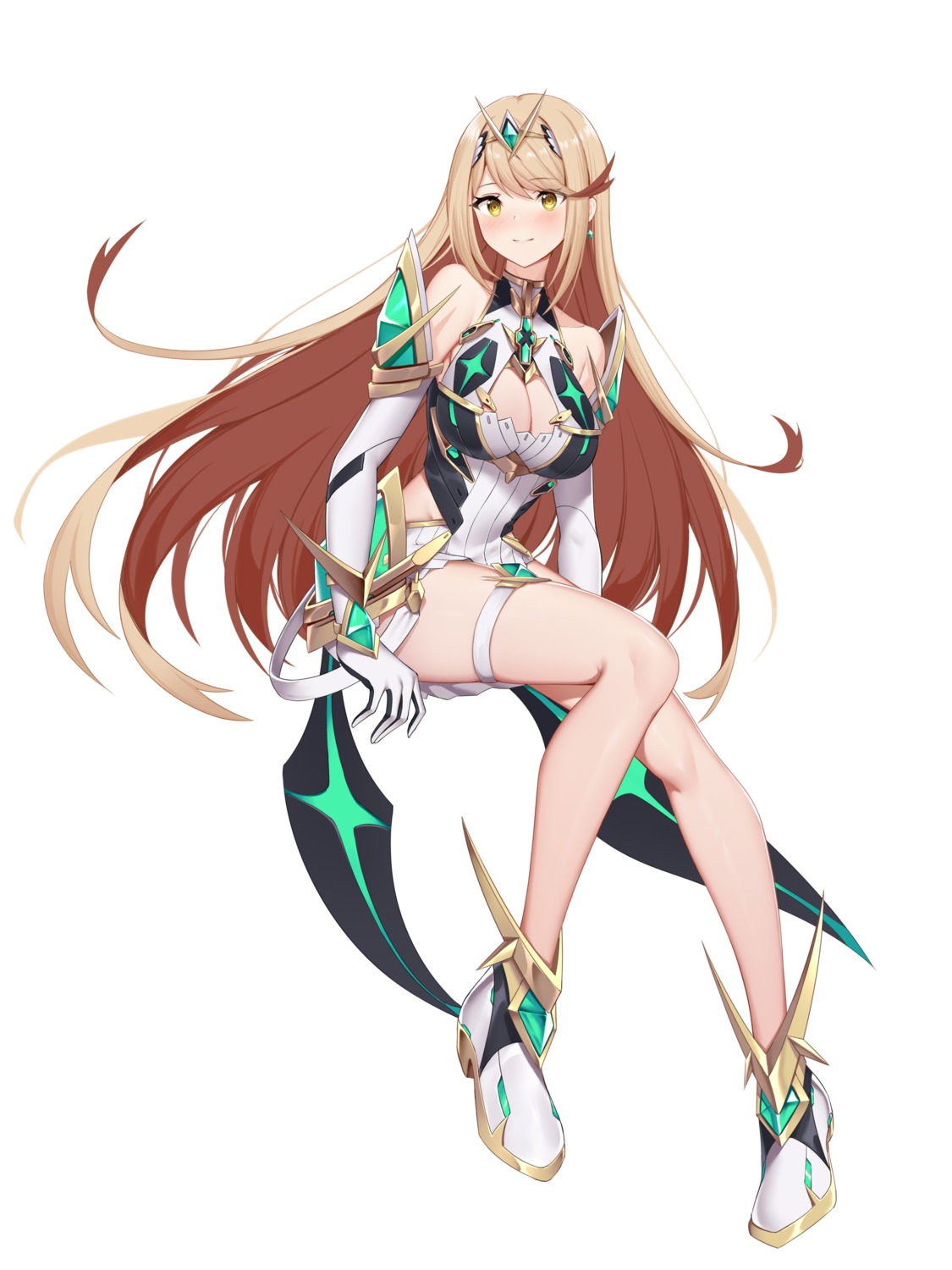 armor cleavage garter hikari_(xenoblade_2) no_bra roi_(liu_tian) xenoblade xenoblade_chronicles_2