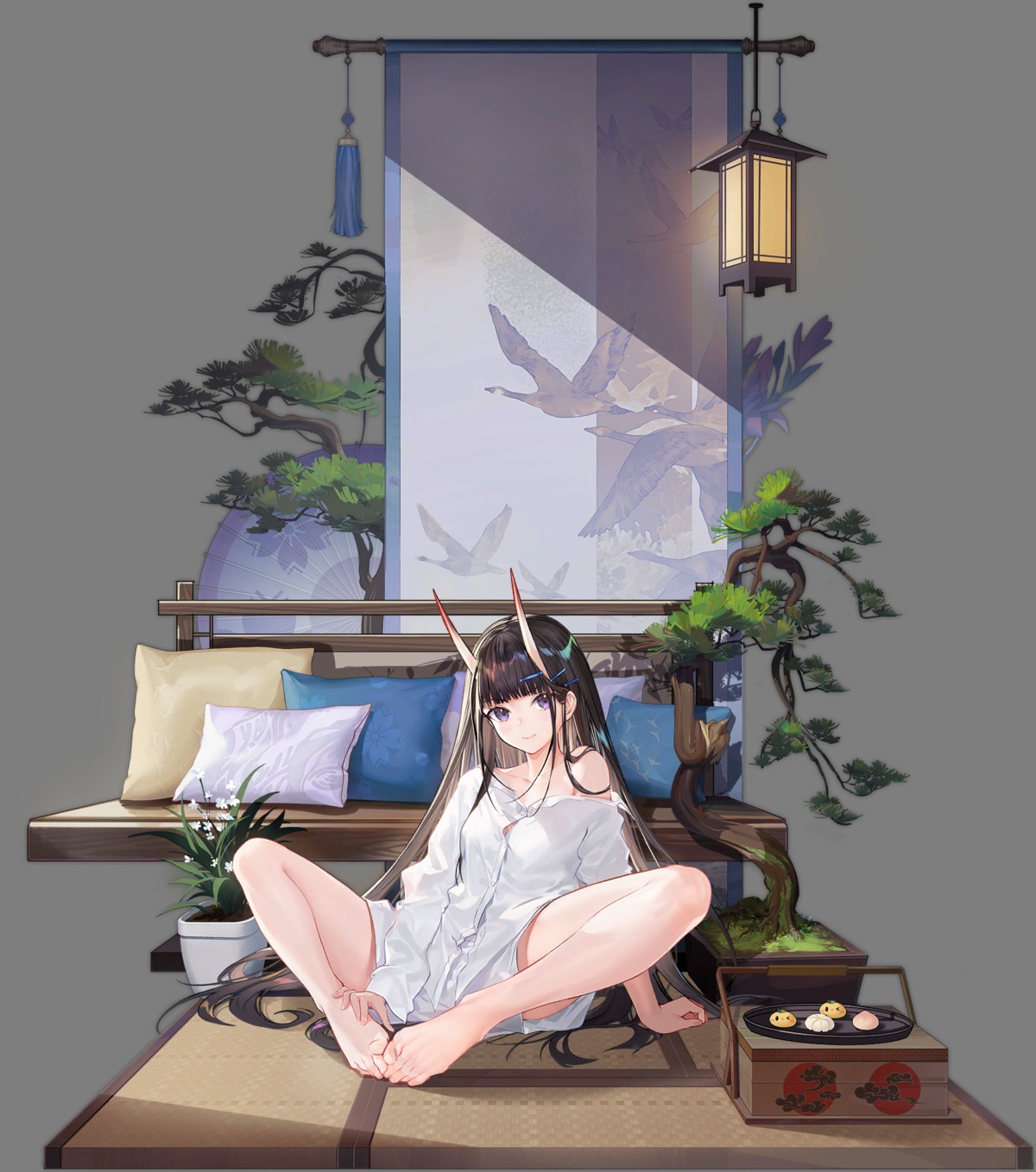 atdan azur_lane dress_shirt feet horns no_bra noshiro_(azur_lane) transparent_png