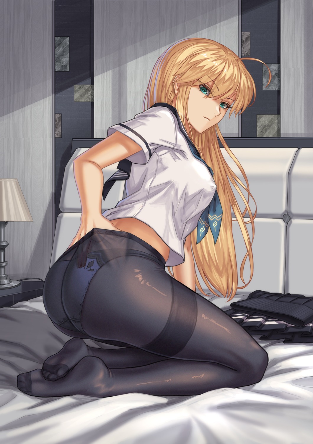 artoria_pendragon_(lancer) ass brilliant_naraku erect_nipples fate/grand_order feet pantsu pantyhose seifuku