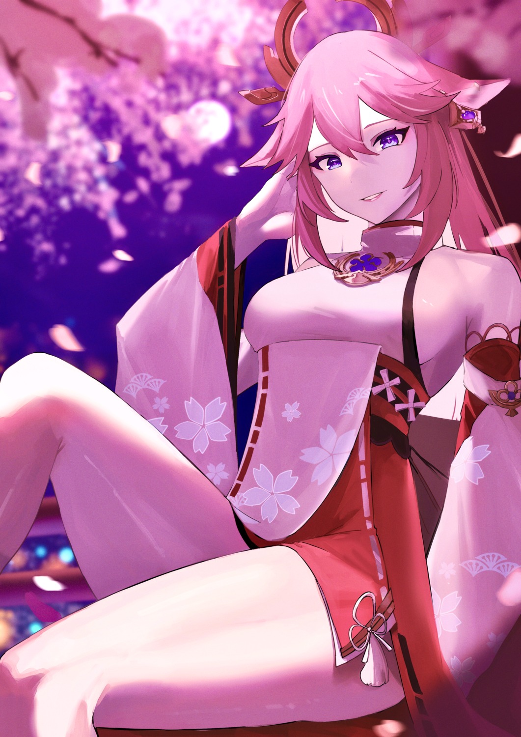 animal_ears genshin_impact japanese_clothes kitsune matsukan_(dug_pile) no_bra yae_miko