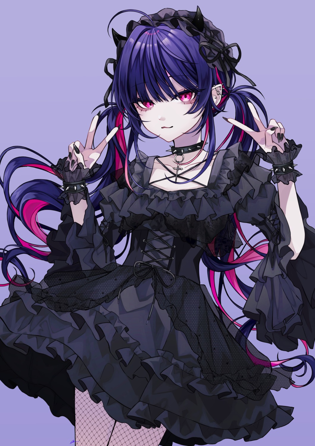 402_(o0_xxx) corset dress fishnets gothic_lolita horns lolita_fashion pointy_ears