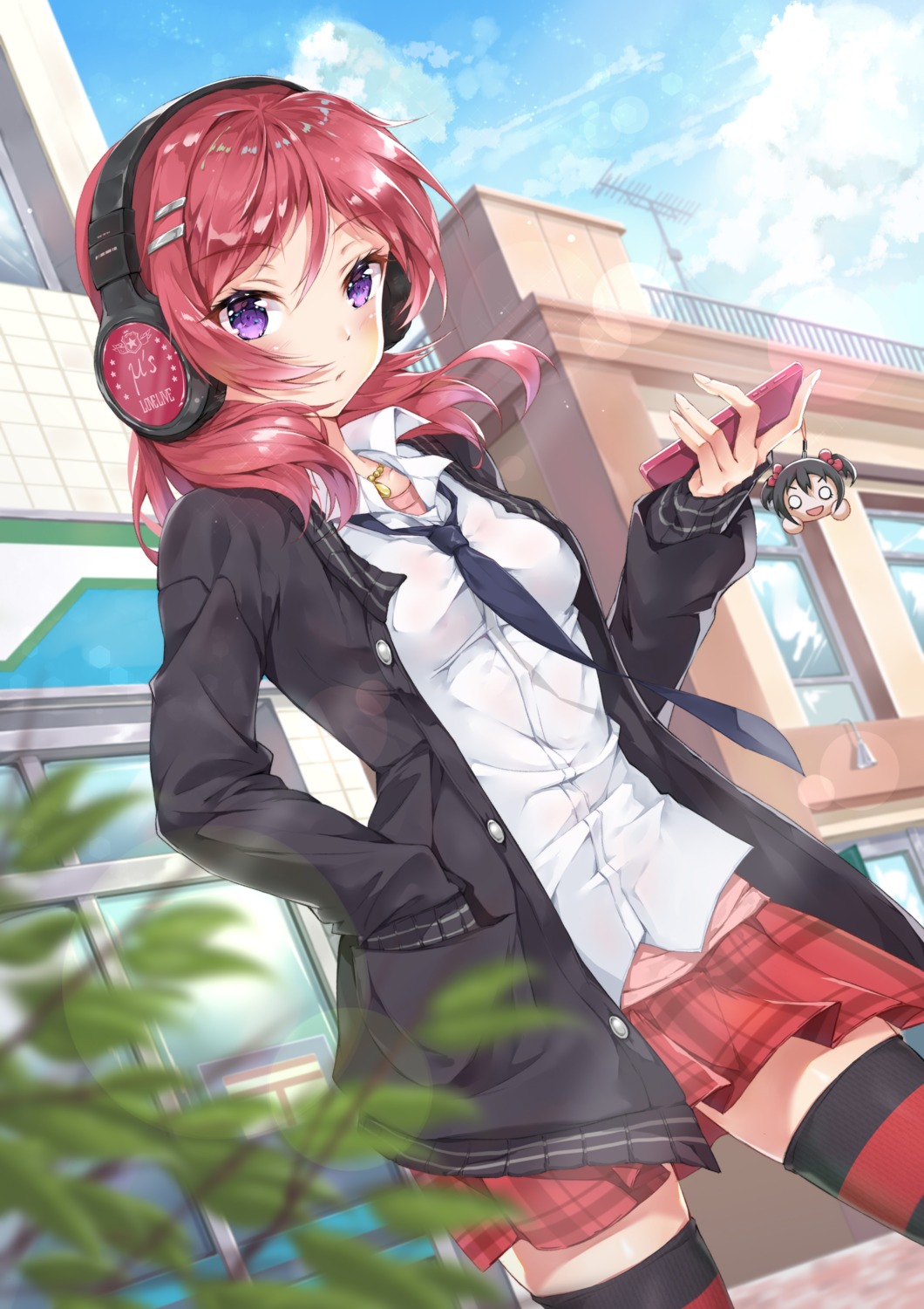 headphones love_live! nishikino_maki thighhighs user_tugd3234 yazawa_nico